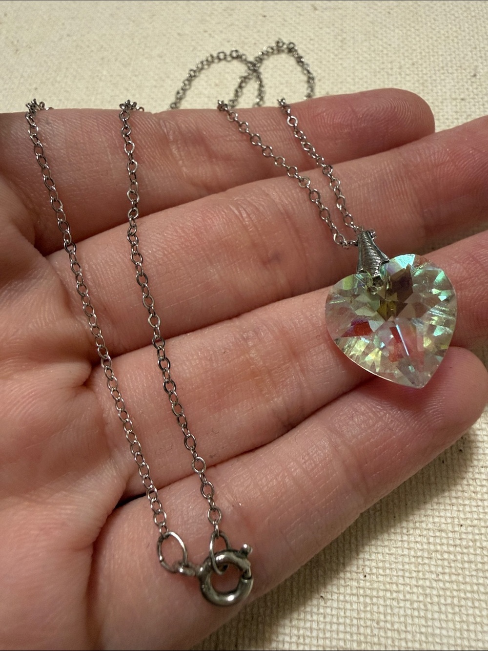 Sterling Silver Crystal Heart Pendant Necklace 16’ in